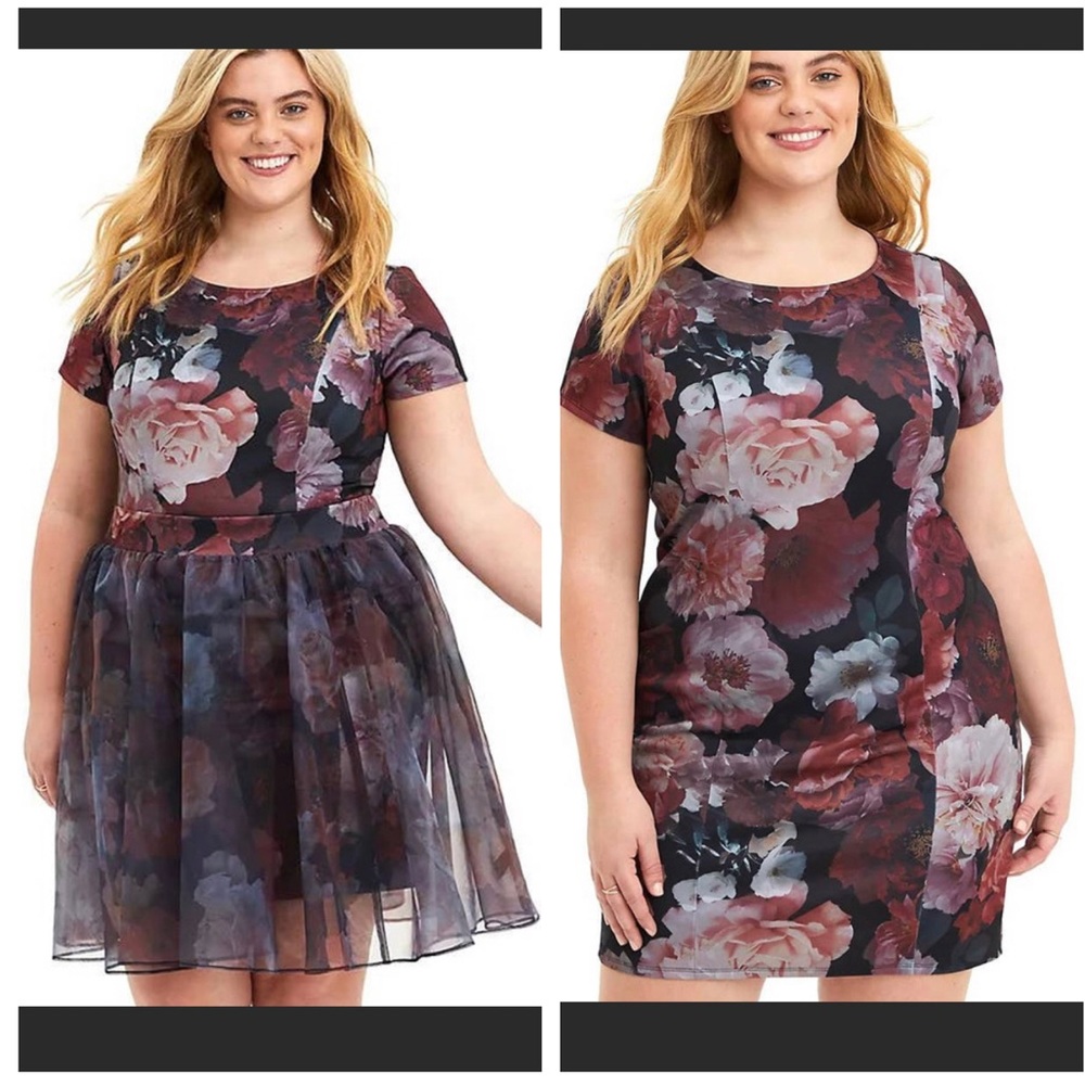 Torrid Size 2 Floral Convertible Organza Scuba Skater 2 Piece Dress Set NWT